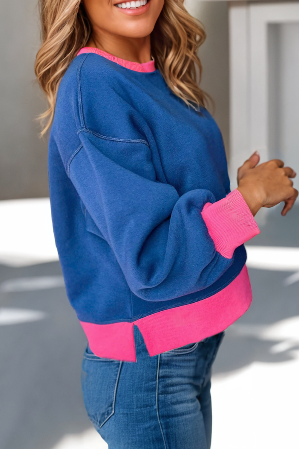 Colorblock Bubble Sleeve Sweatshirt