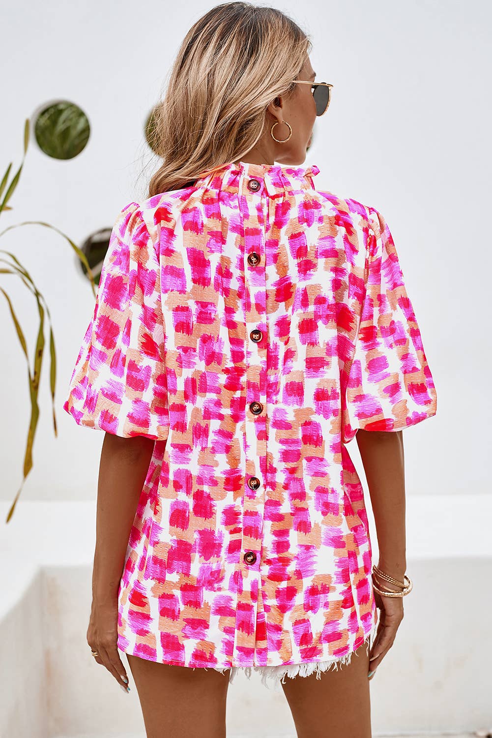 Abstract High Neck Blouse