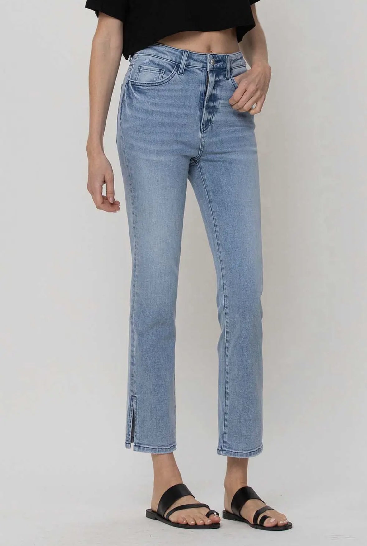 Leona - Super High Rise Crop Side Slit Straight Jeans