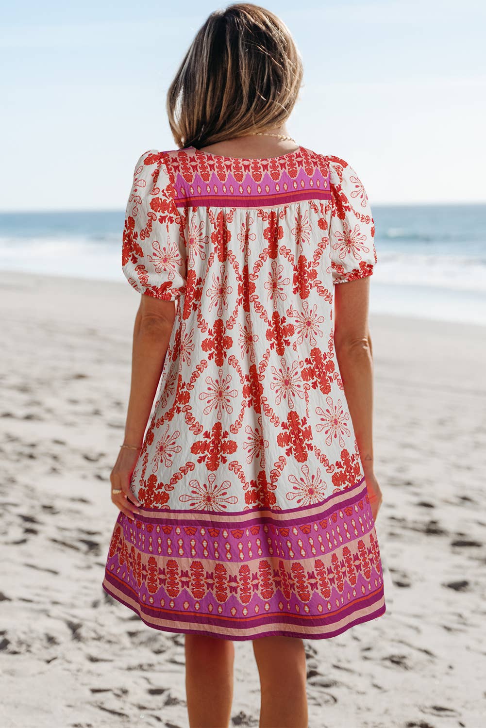 Boho Floral Short Sleeve Mini Dress