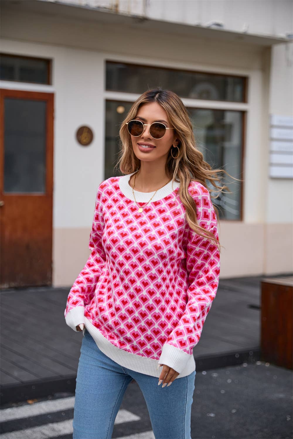 Crew Neck Heart Sweater