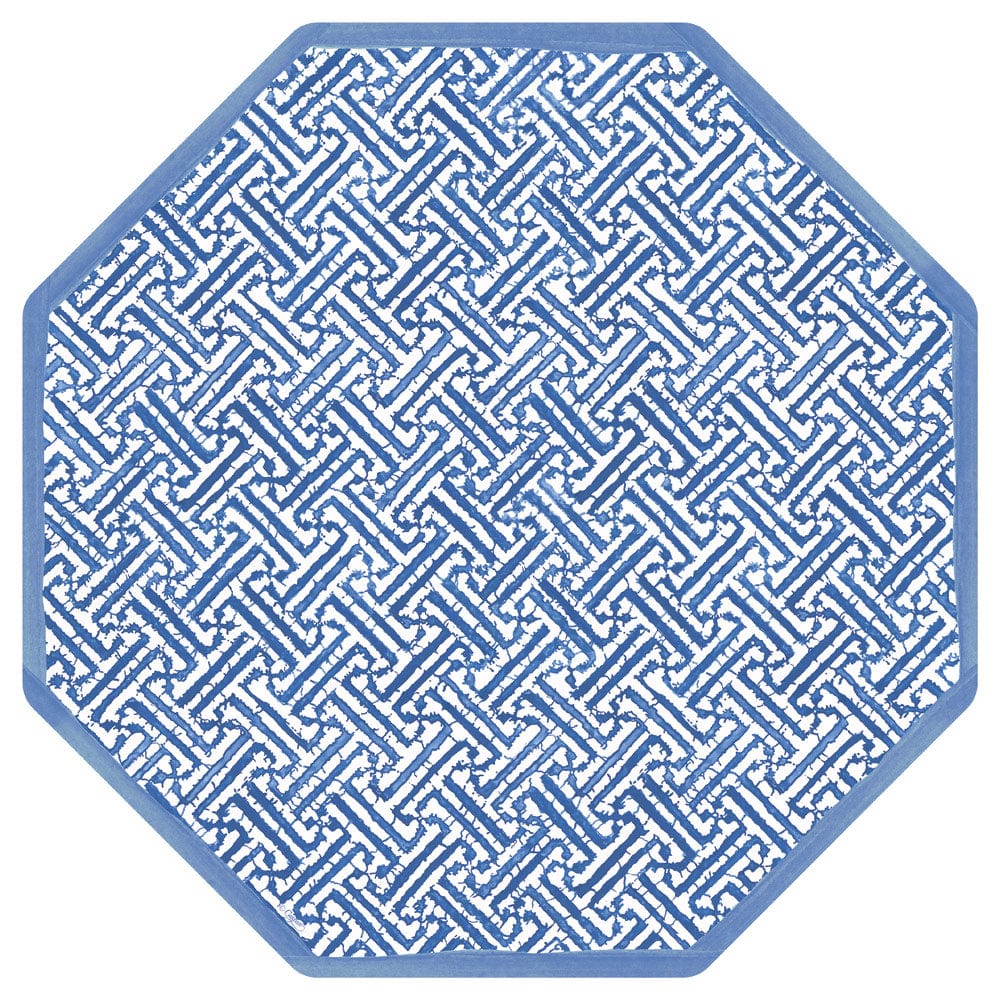 Fretwork Octagonal Paper Placemats in Blue - 12 Per Package
