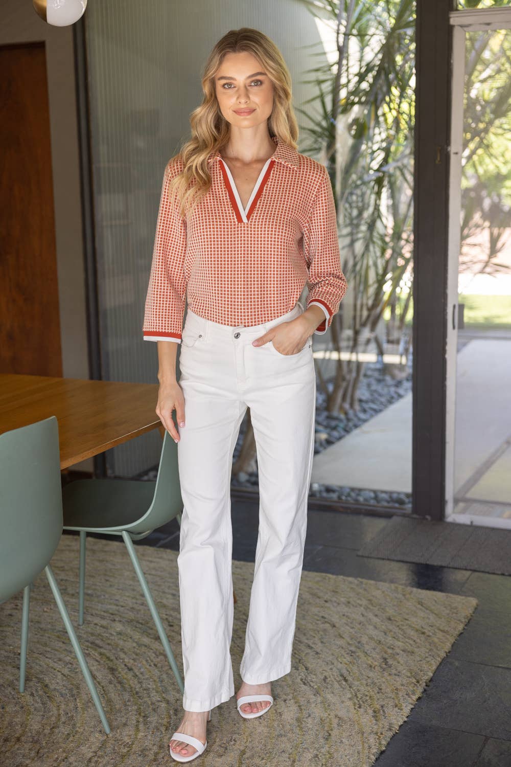 Stripe Band V neck Top