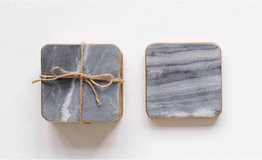 Set of 4 Grey Marble Gold Edge Coasters