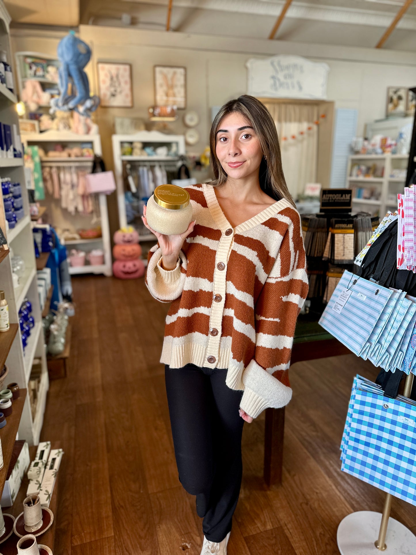 Animal Print Striped Cardigan