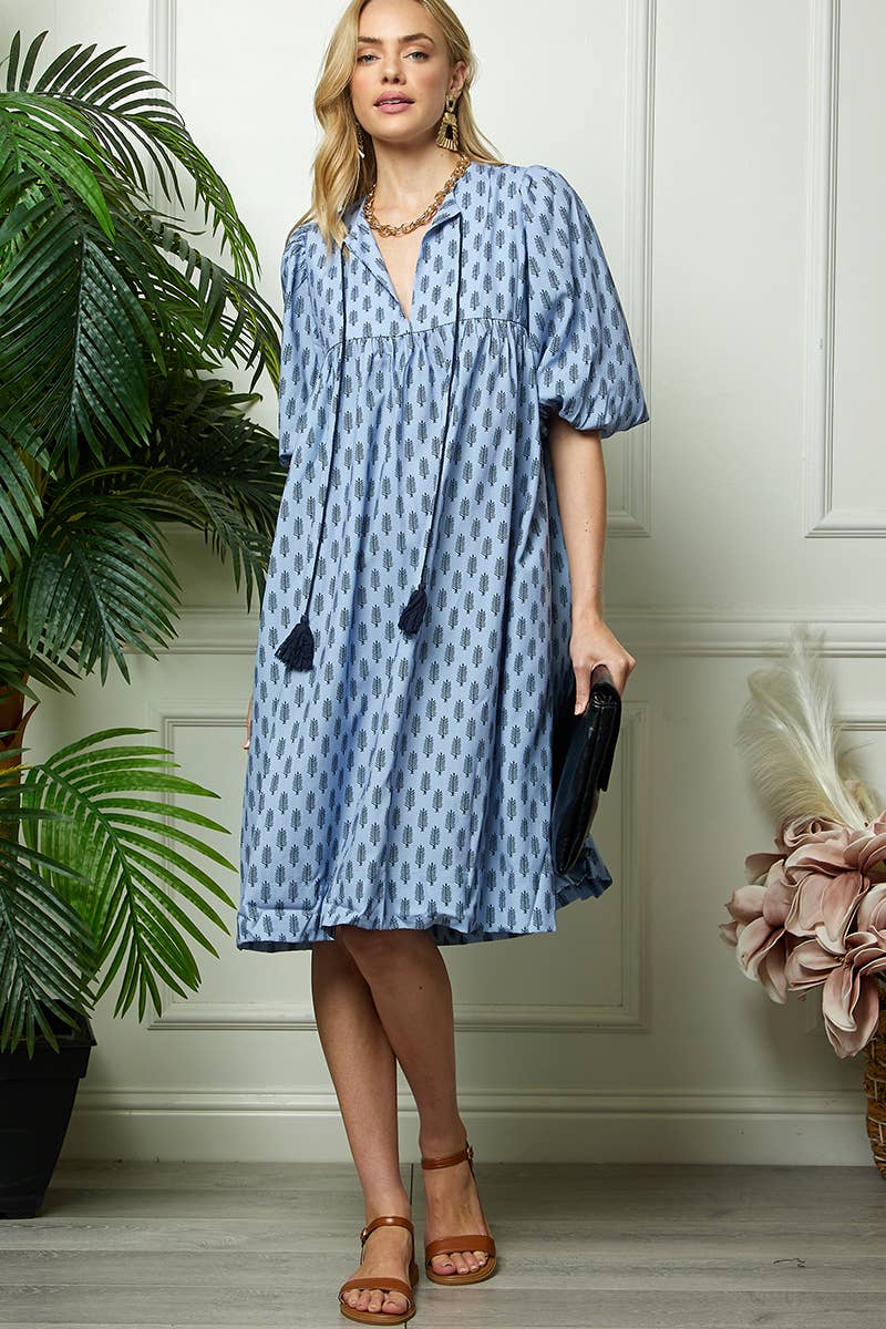 Blue Puff Sleeve Dress