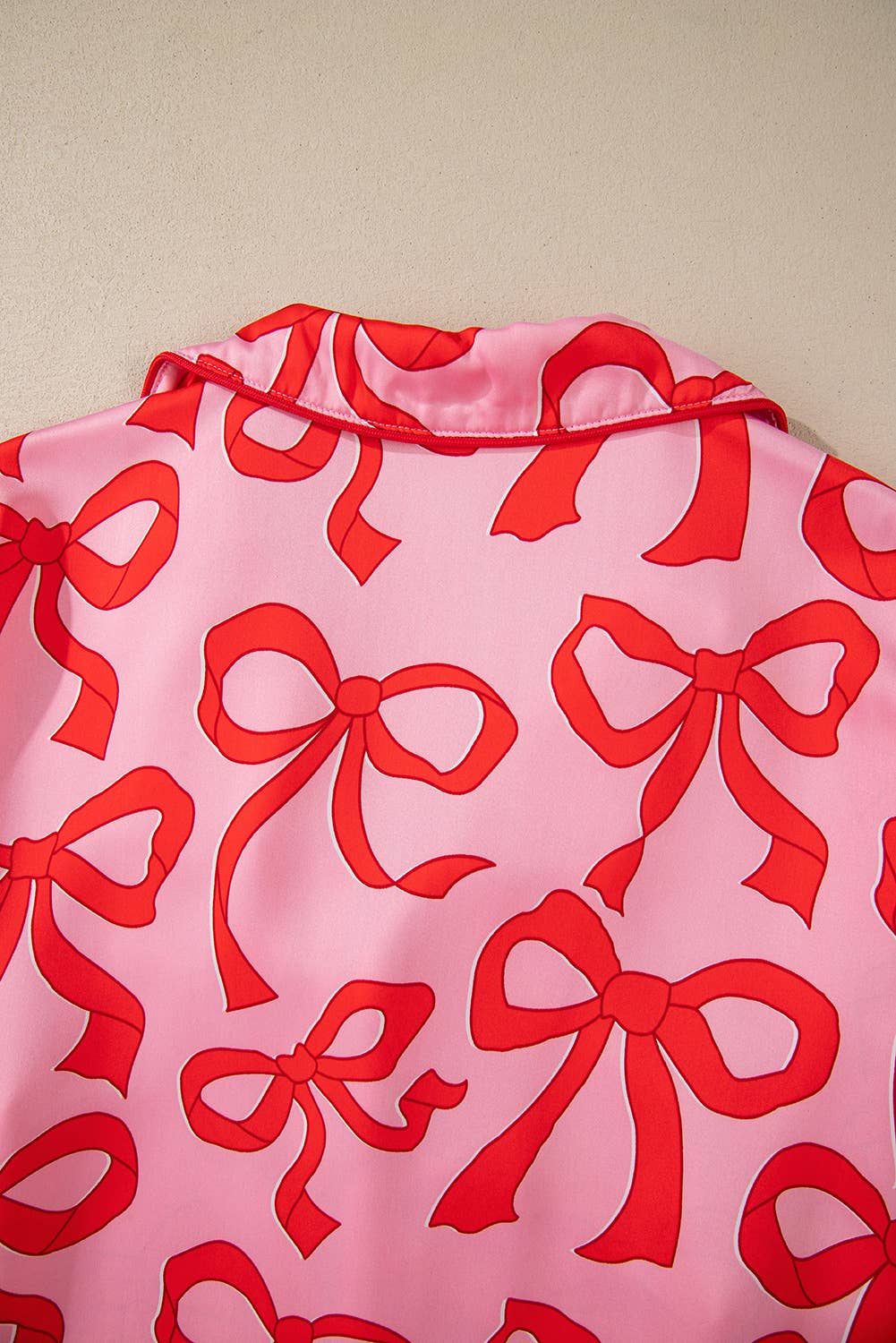 Bow Pajama Set - Button Up Shirt and Long Pants