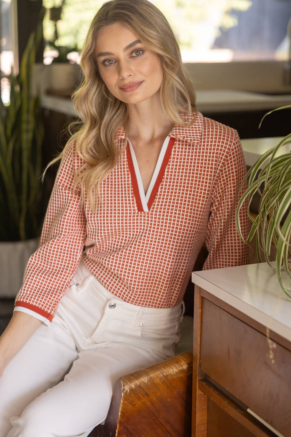 Stripe Band V neck Top