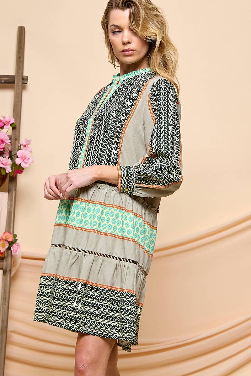 3/4 Length Printed Dress