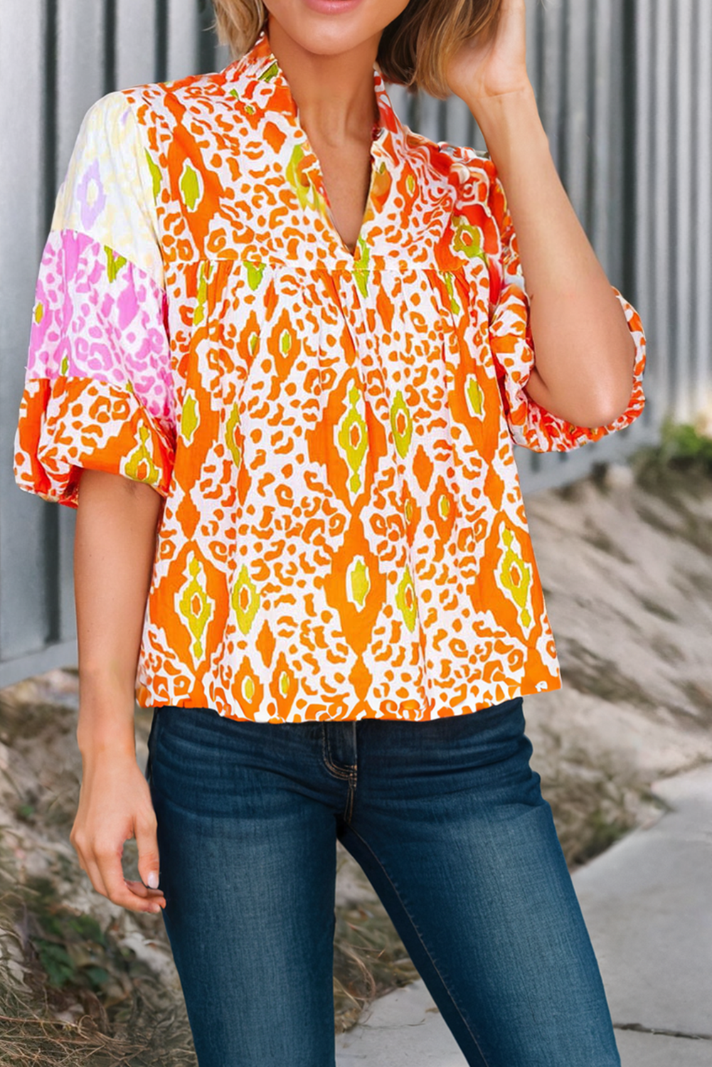 Leopard Colorblock Blouse