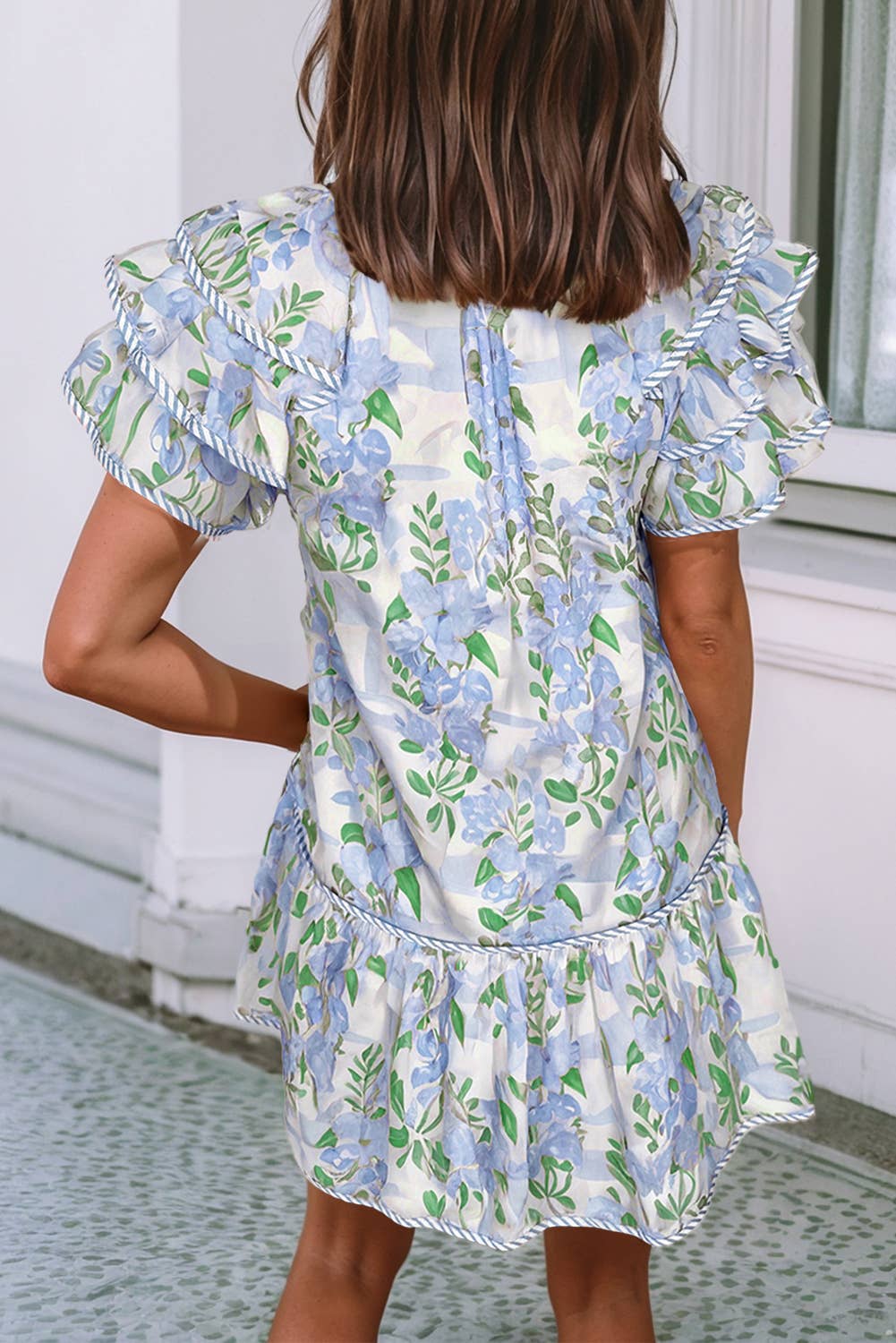Floral Contrast Short Sleeve Mini Dress