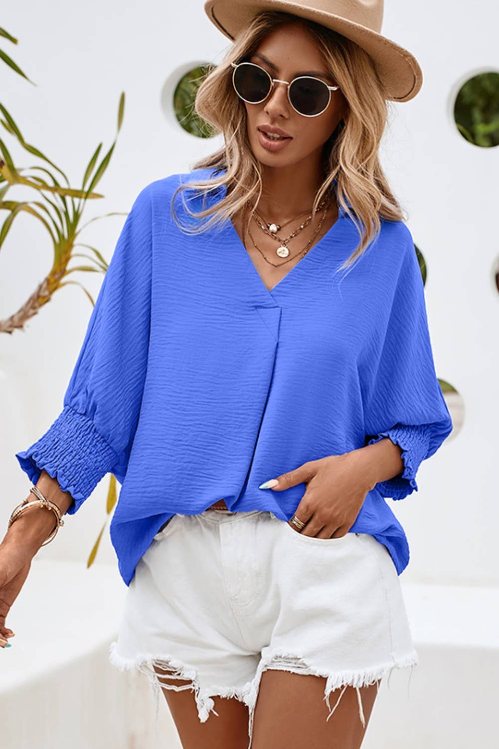 Smocked Sleeved Blouse