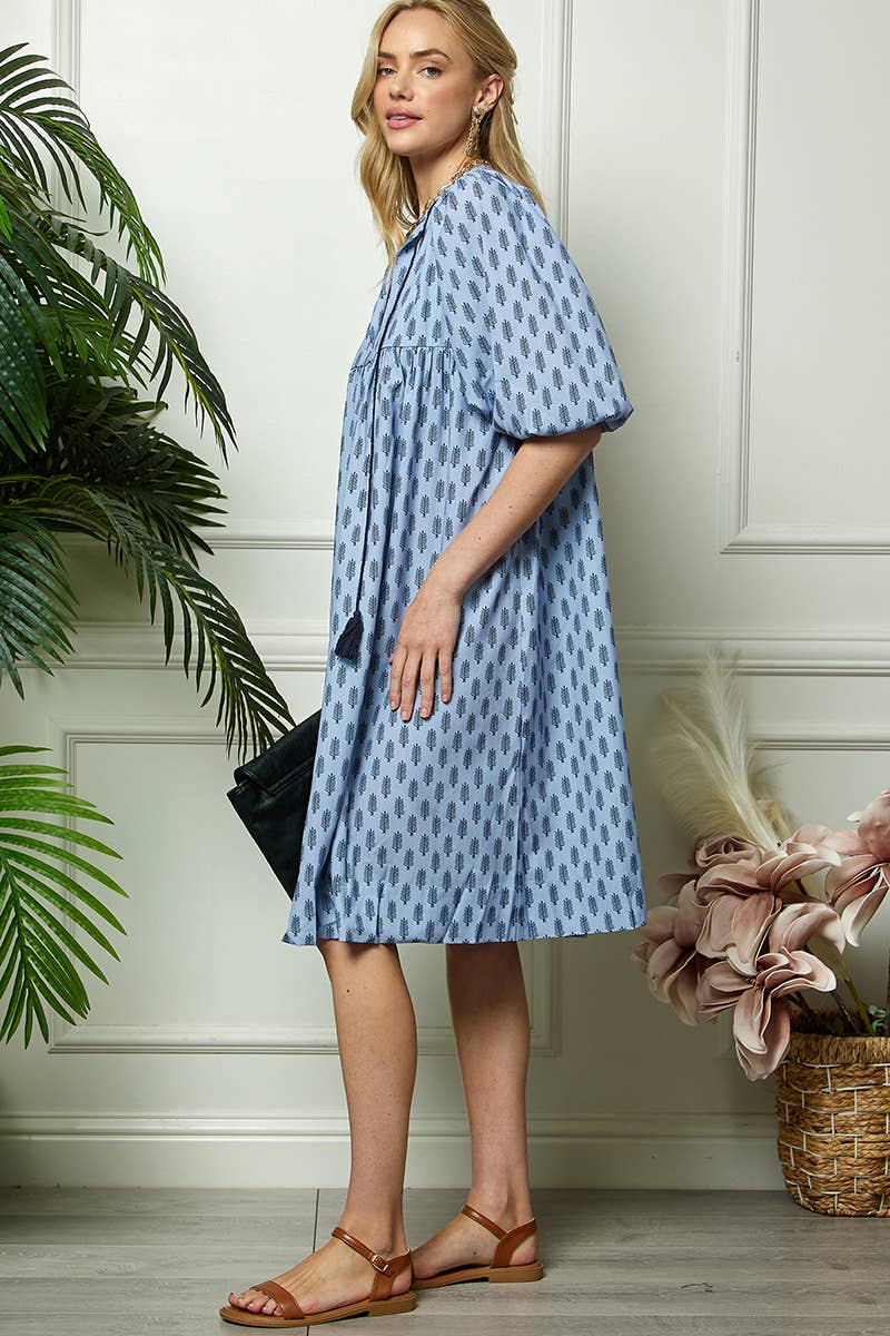 Blue Puff Sleeve Dress