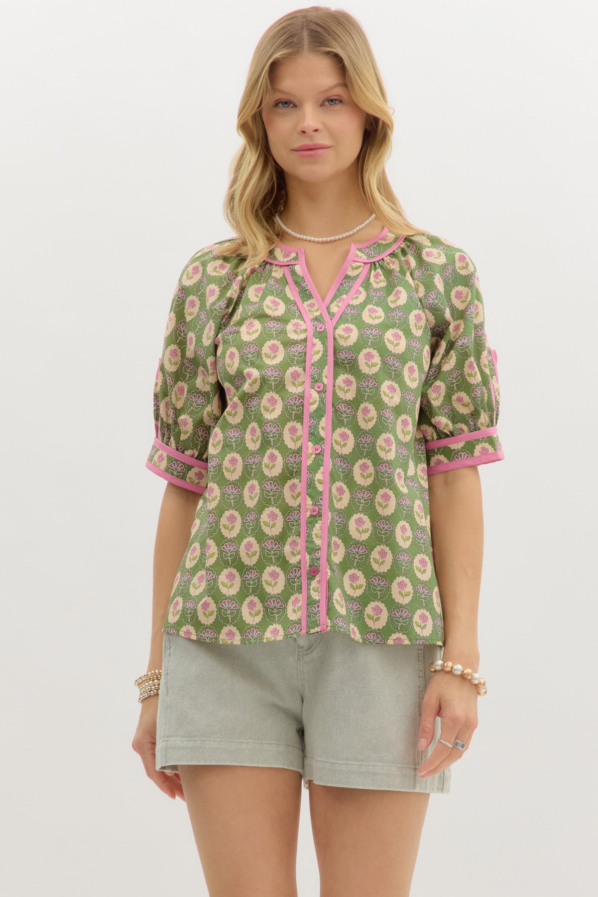 Green Floral Peplum Top