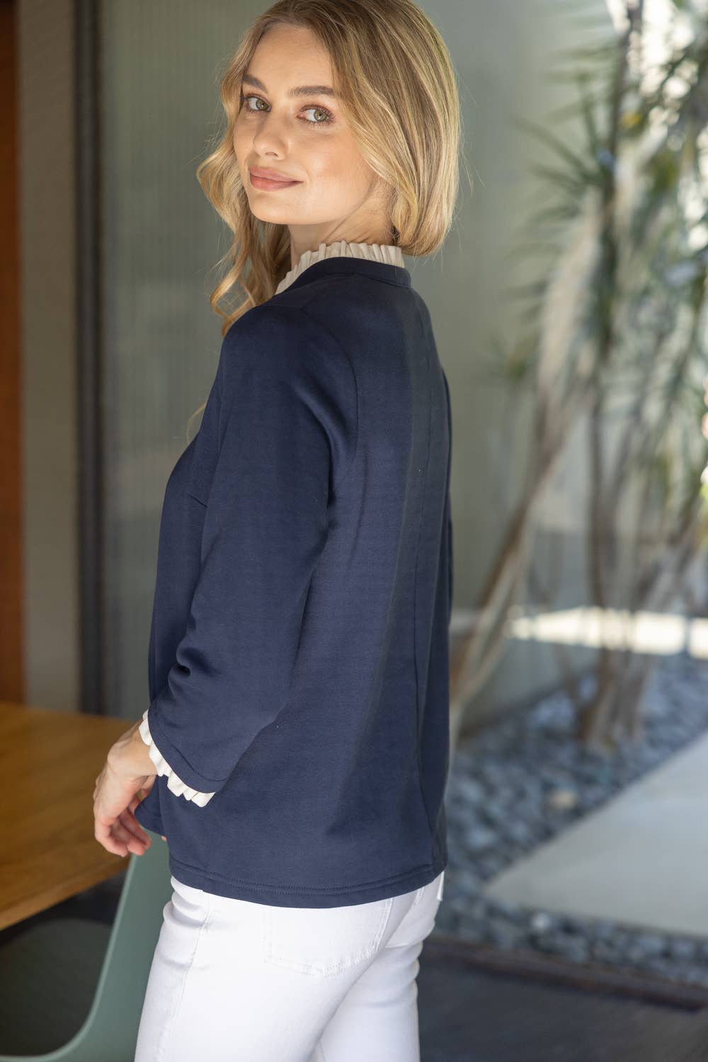 Navy 3/4 Sleeve Knot Top