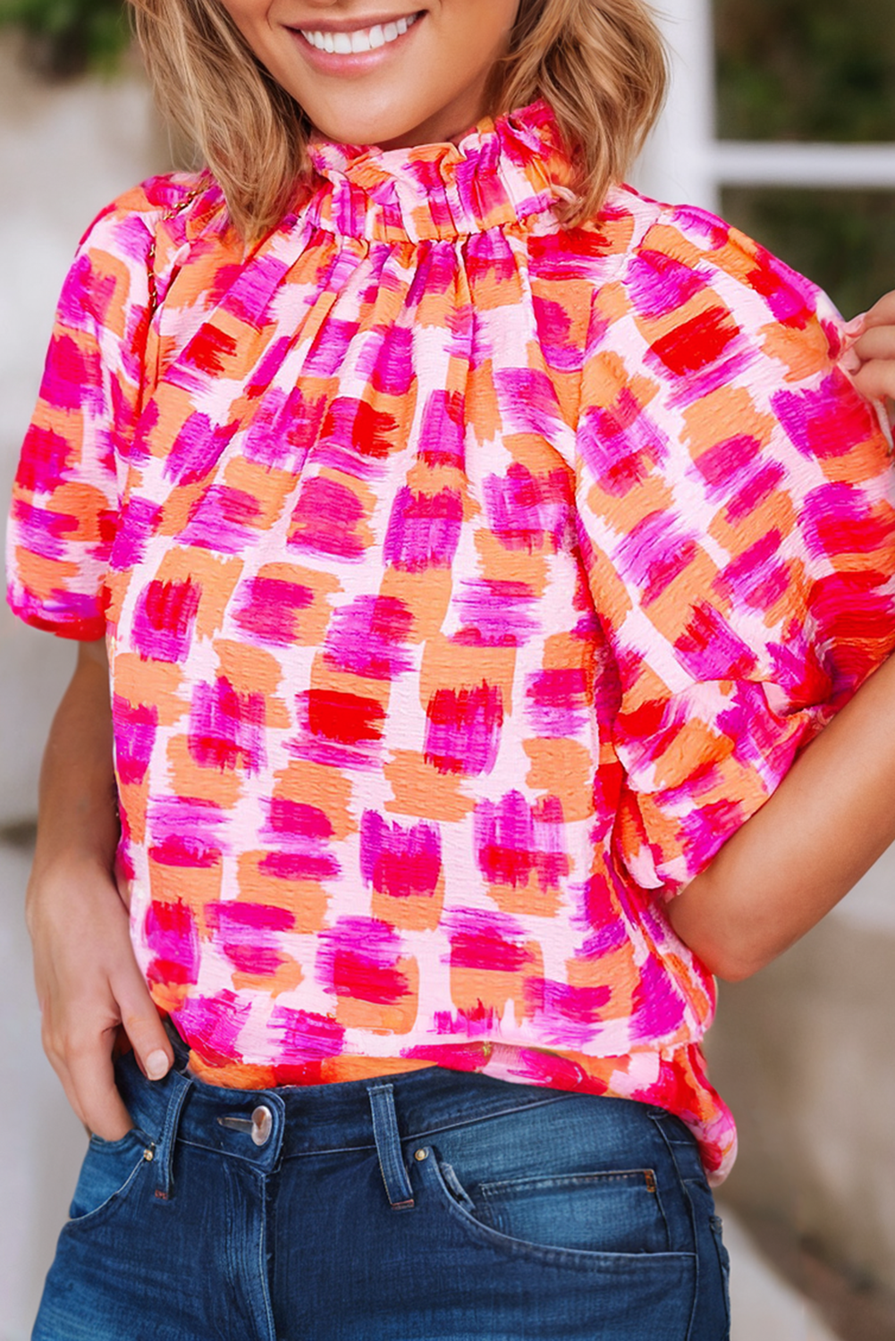 Abstract High Neck Blouse