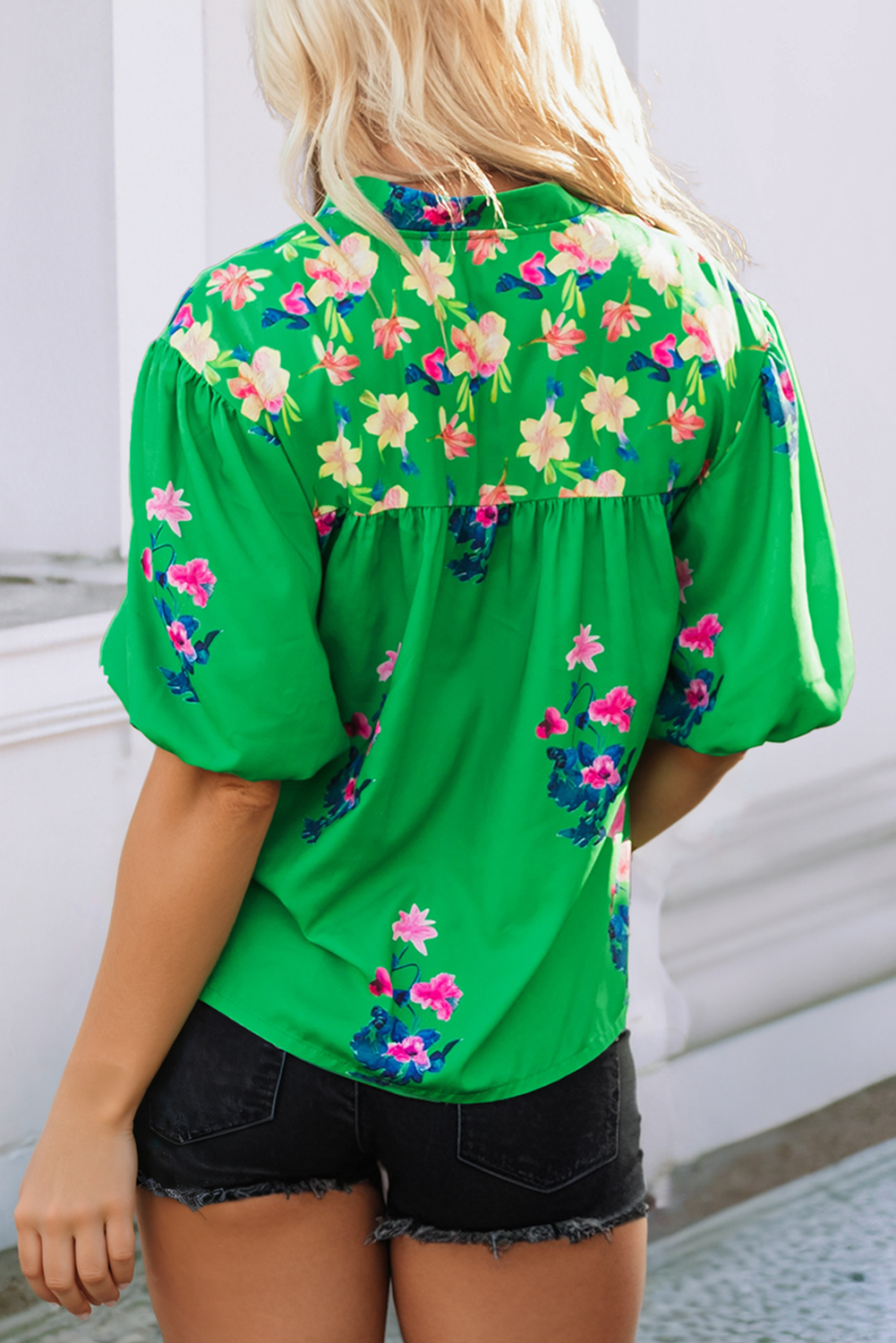 LDC Floral Detail Tie Split Neck Short Sleeve Blouse