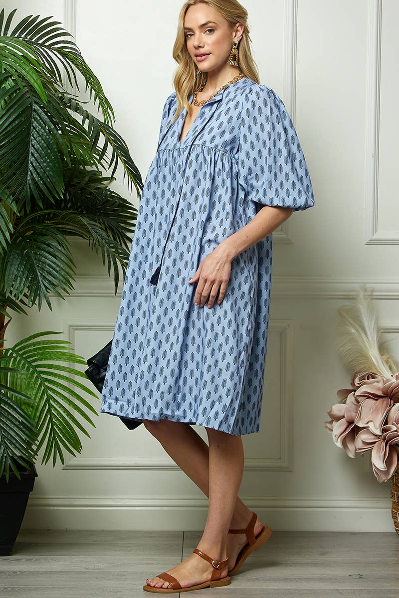 Blue Puff Sleeve Dress