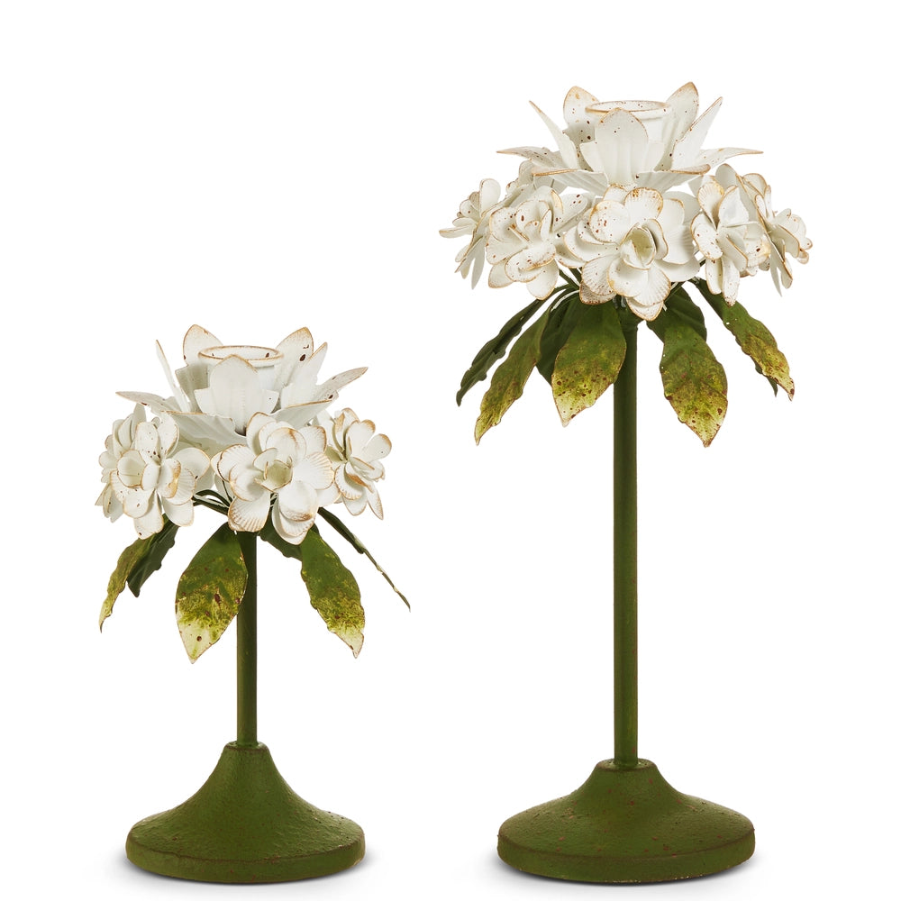 White Floral Candlesticks