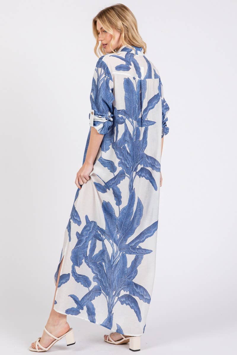 Palm Print Button-down Maxi Dress