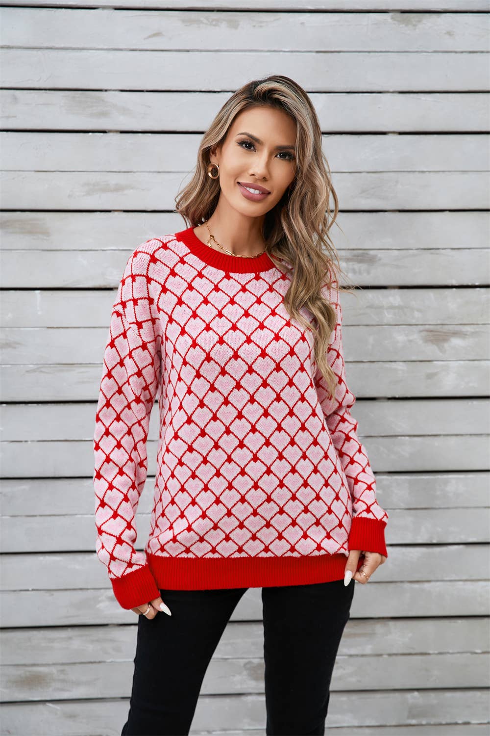 Crew Neck Heart Sweater