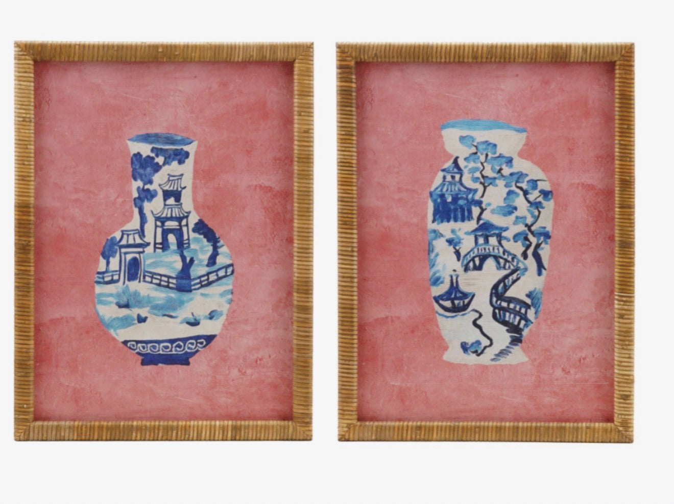 Rattan Wrapped Wood Frame Wall Decor