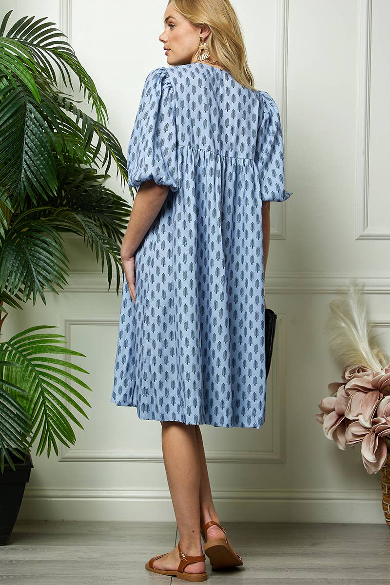 Blue Puff Sleeve Dress
