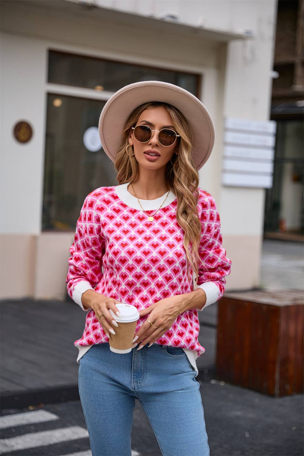 Crew Neck Heart Sweater