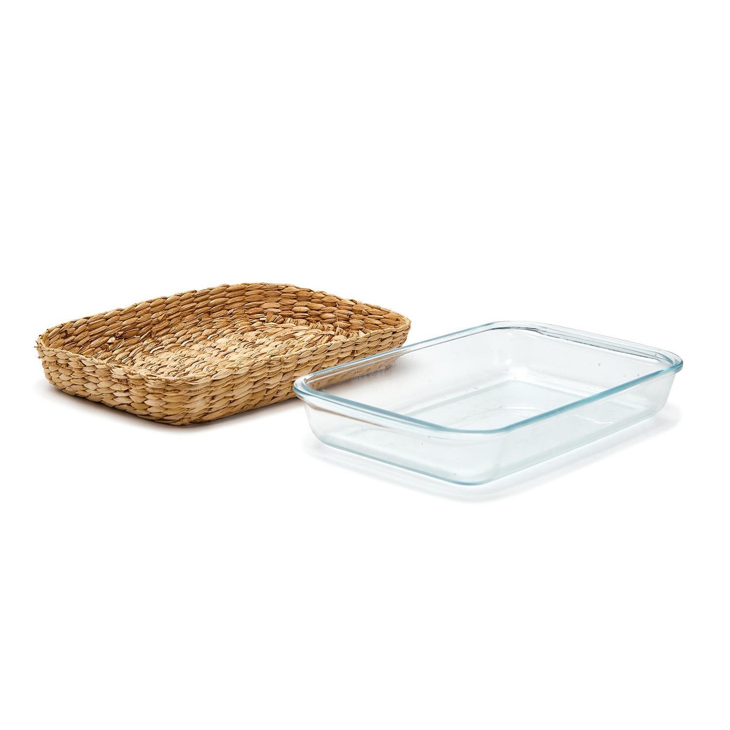 Island Chic Borosilicate Glass Baking Dish with Removable Hand-Woven Lattice