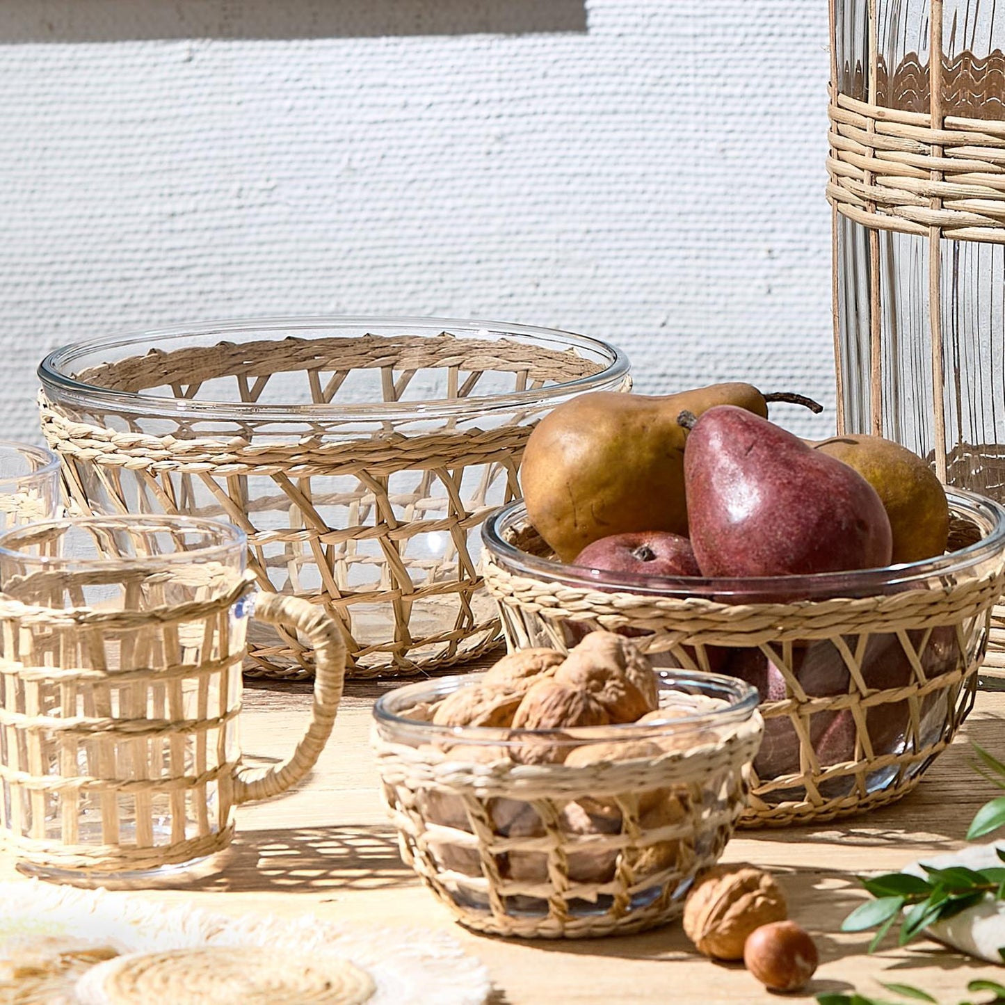 Island Chic Glass Bowls with Hand-Woven Lattice
