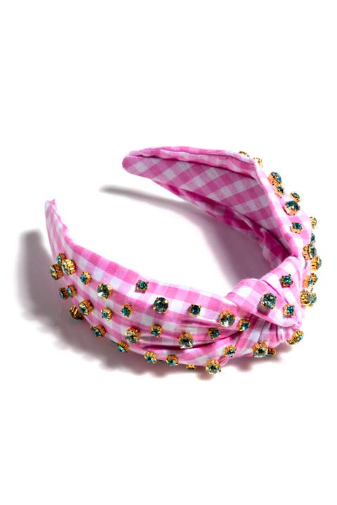 SHIRALEAH - EMBELLISHED GINGHAM KNOTTED HEADBAND