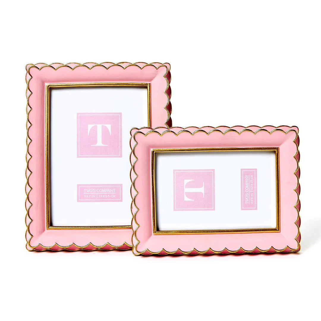 Two's Company Pink and Gold Scalloped 5x7 Frame