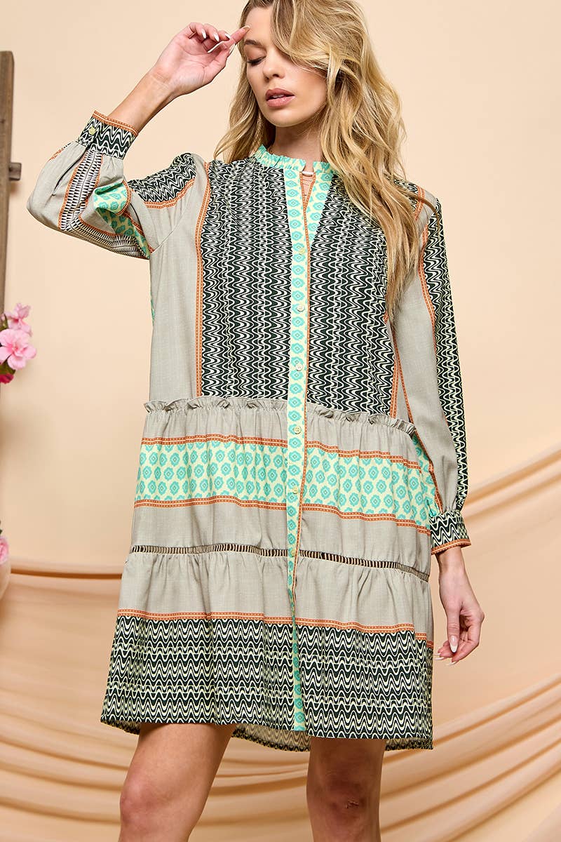3/4 Length Printed Dress