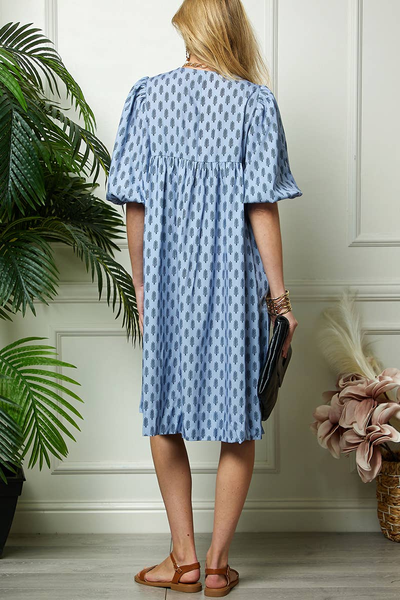 Blue Puff Sleeve Dress