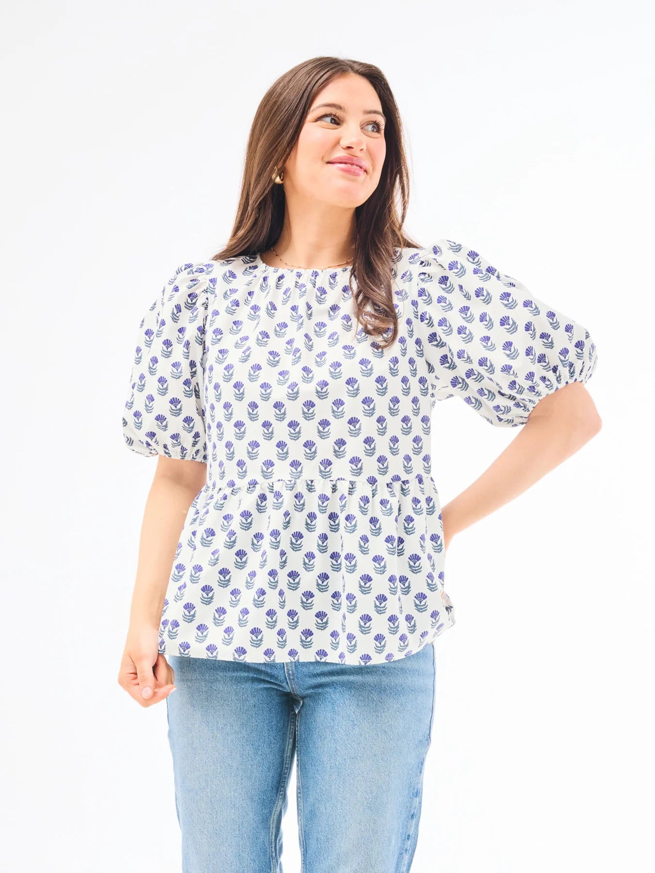 Nina Floral Foulard Navy Top