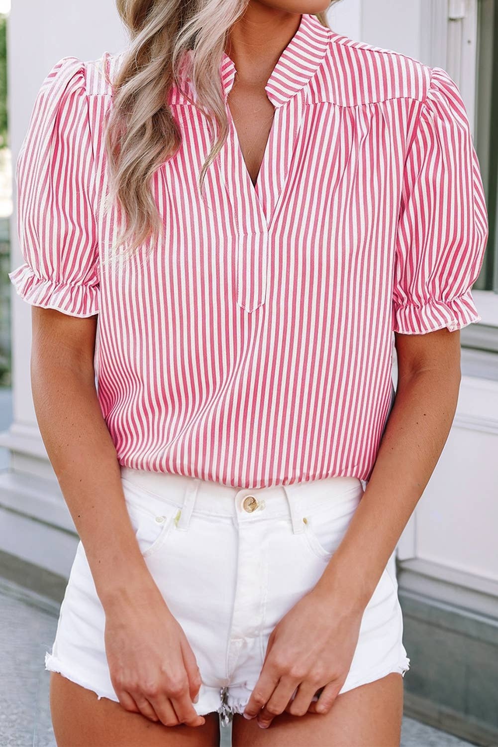 Striped Short Sleeve Blouse
