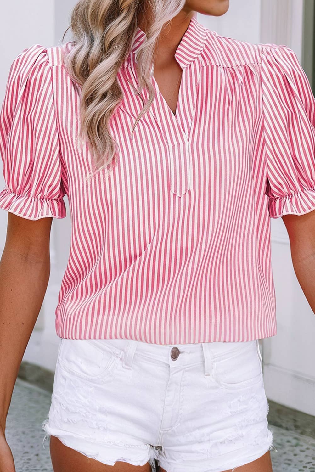 Striped Short Sleeve Blouse