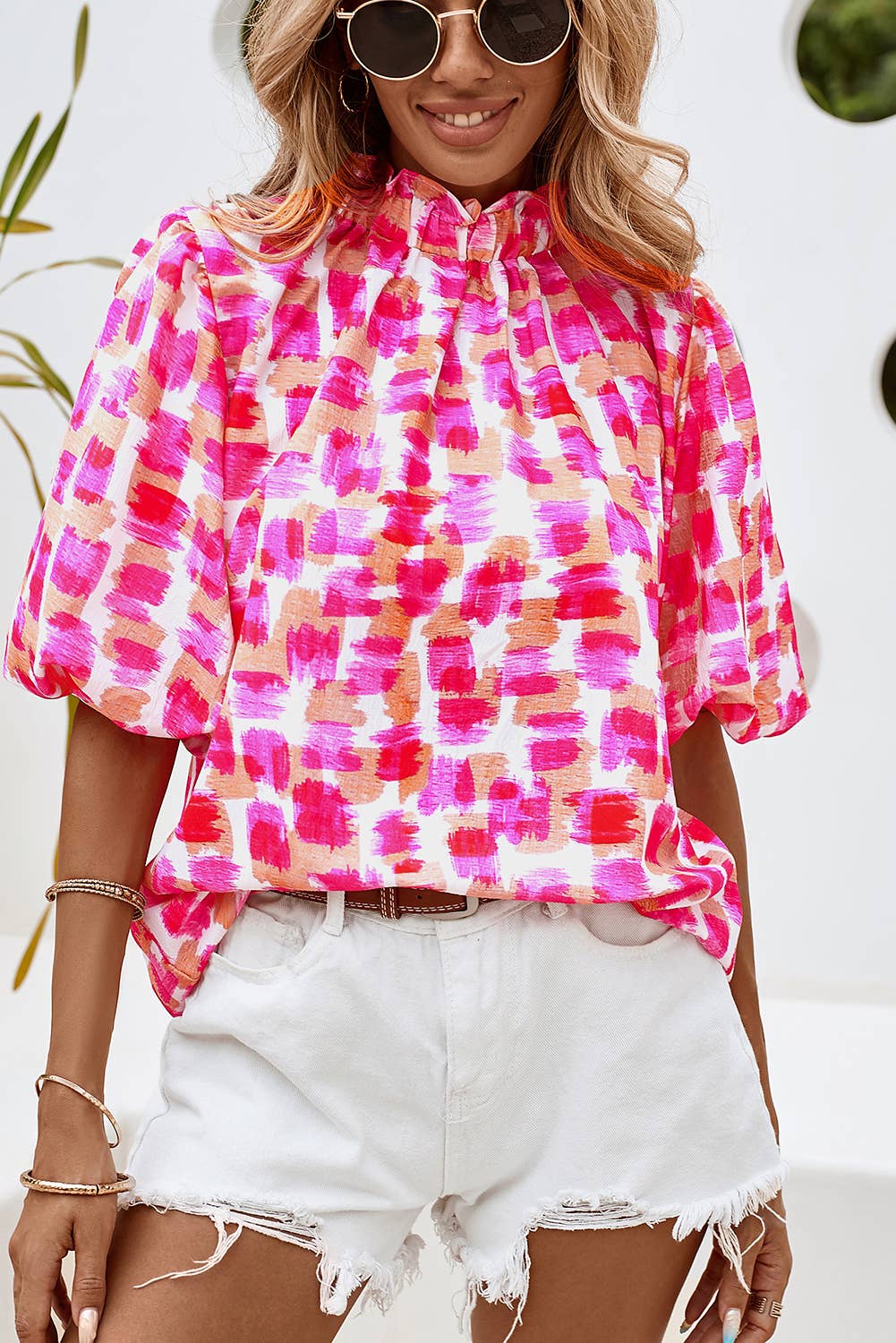 Abstract High Neck Blouse