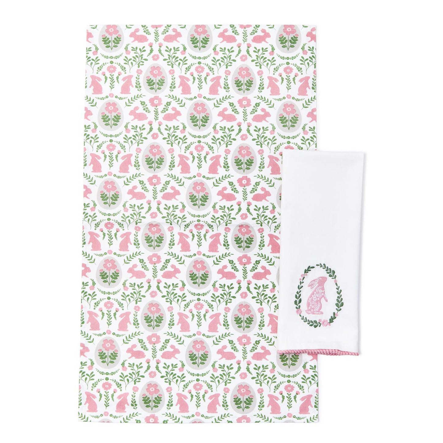 Spring Soiree Set of 2 Dish Towels Includes 2 Styles: Embroidered with Pom-Pom Trim and Printed Pattern