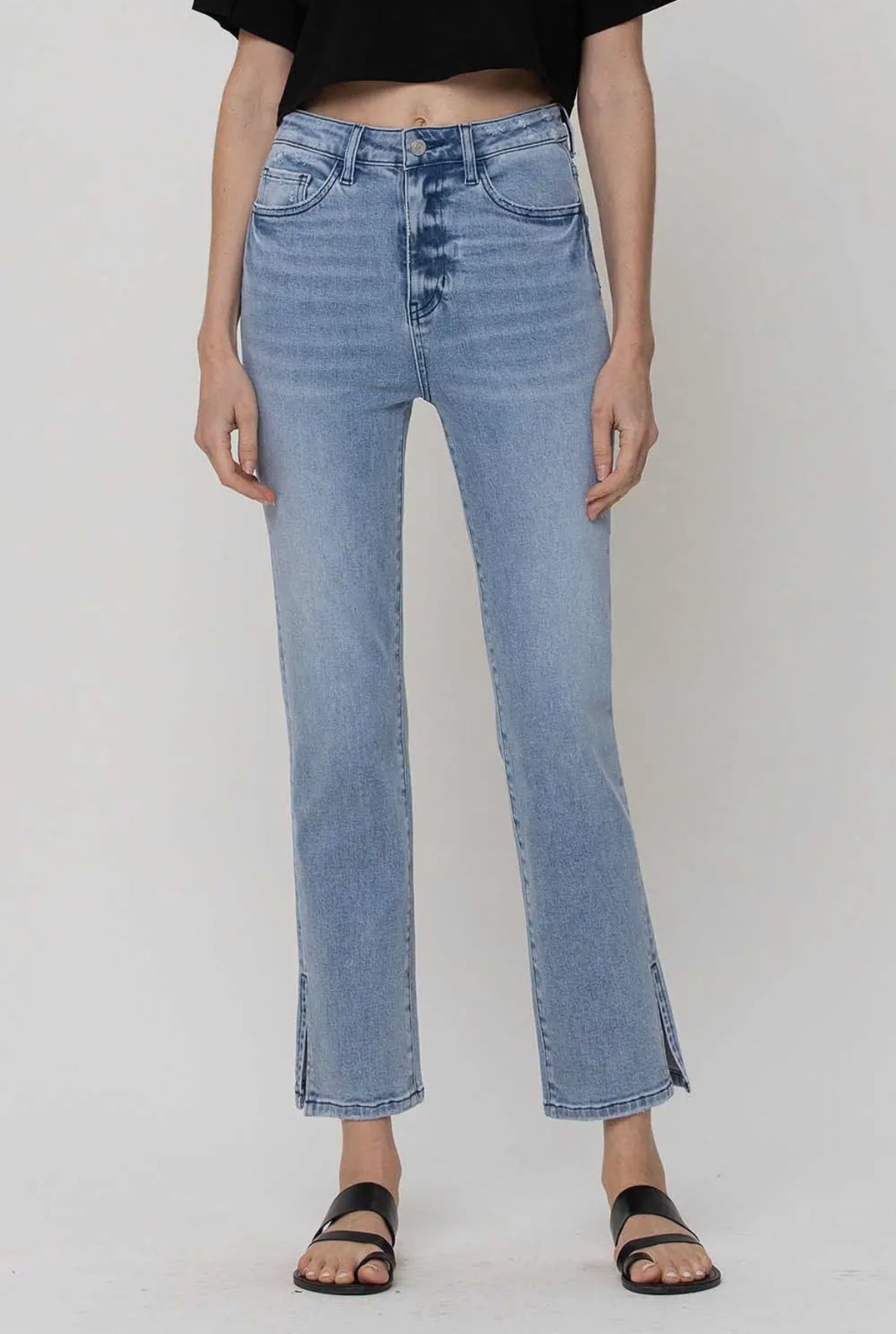Leona - Super High Rise Crop Side Slit Straight Jeans