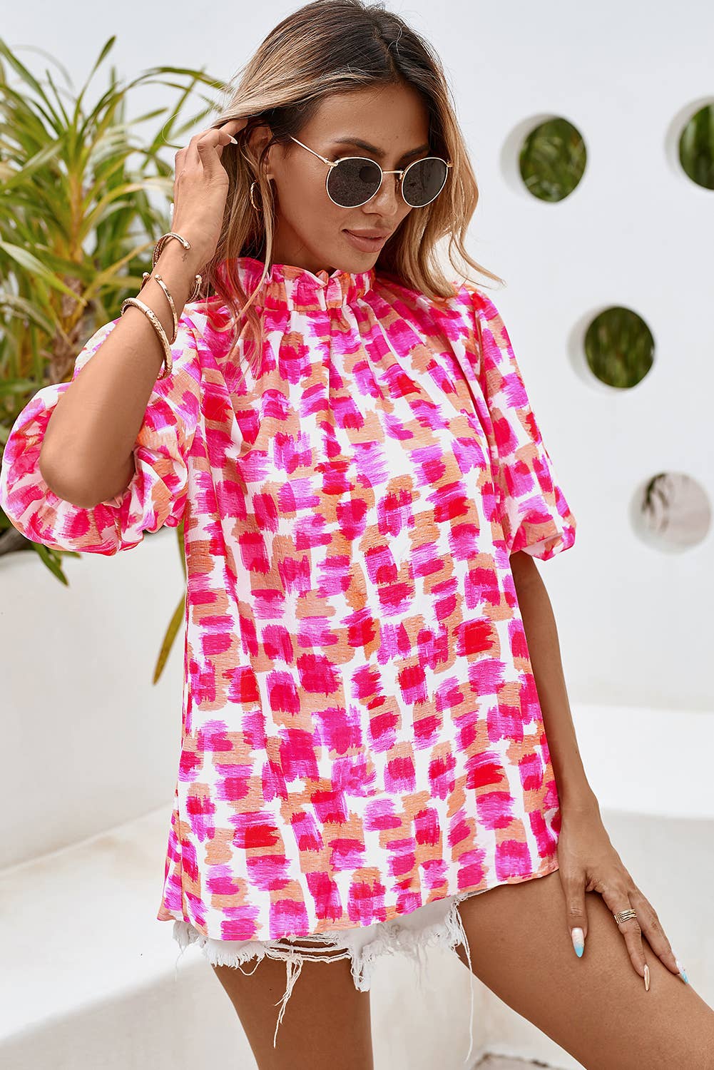 Abstract High Neck Blouse