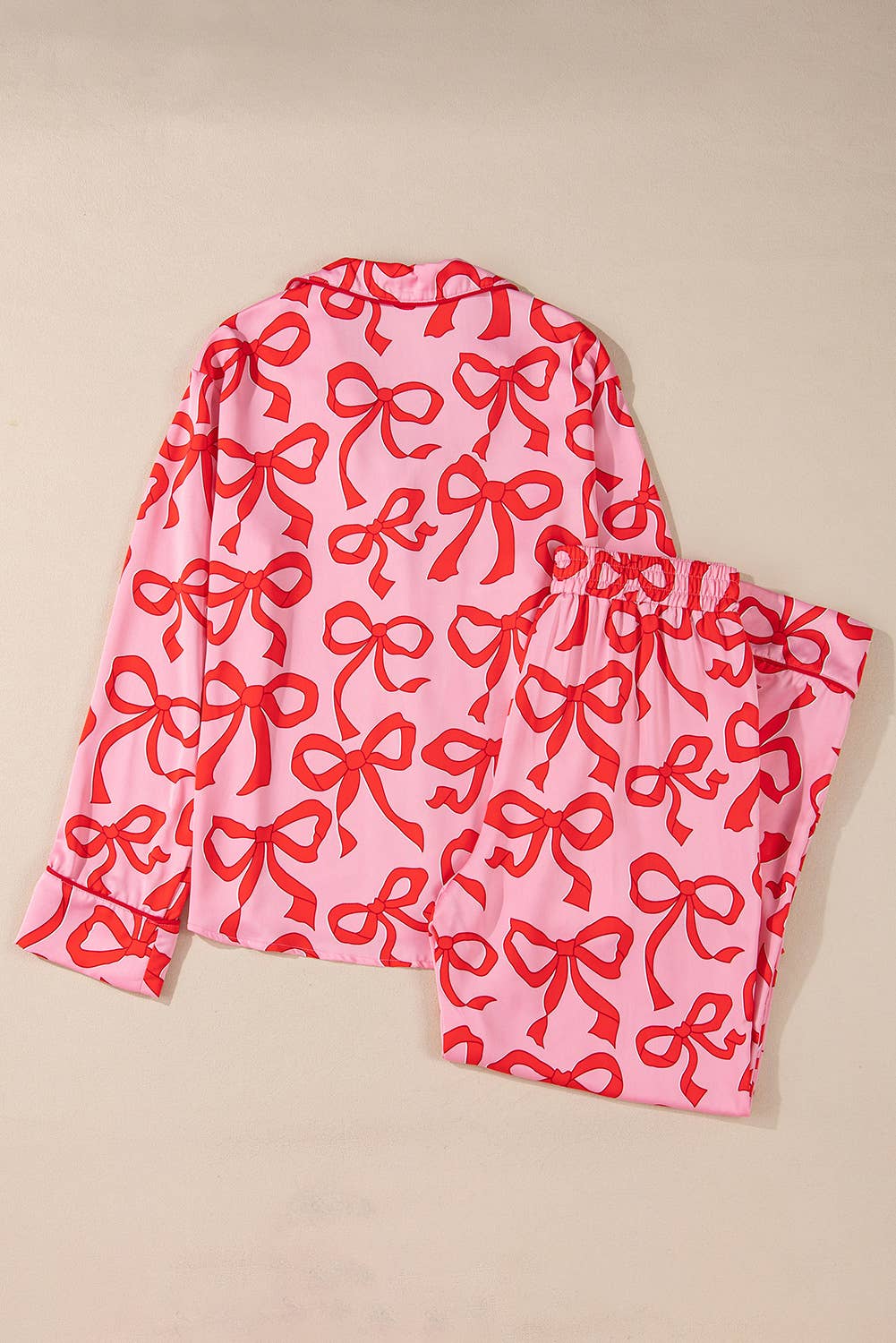 Bow Pajama Set - Button Up Shirt and Long Pants