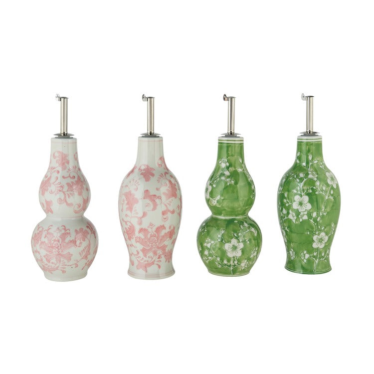 Floral Pink and Green Olive Oil Cruet