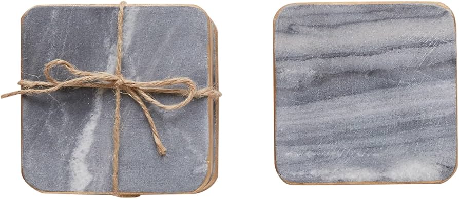 Set of 4 Grey Marble Gold Edge Coasters