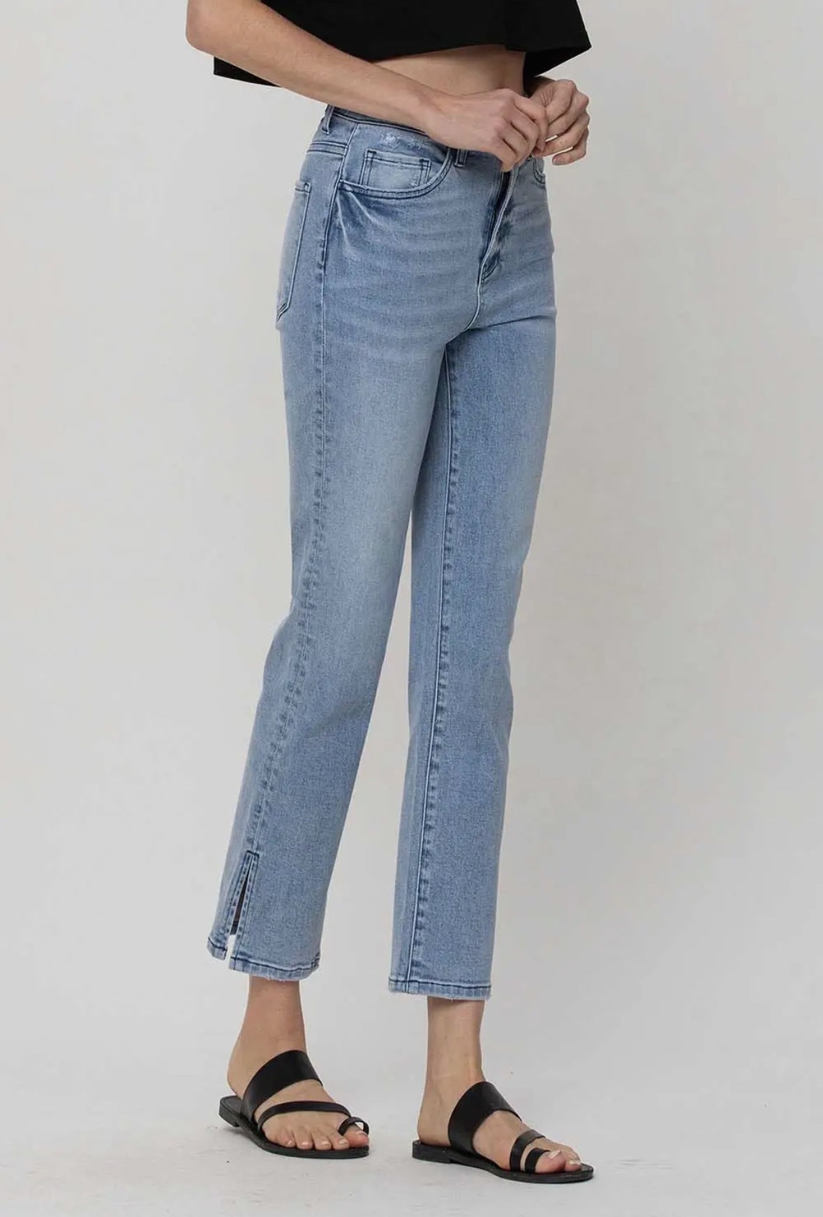 Leona - Super High Rise Crop Side Slit Straight Jeans