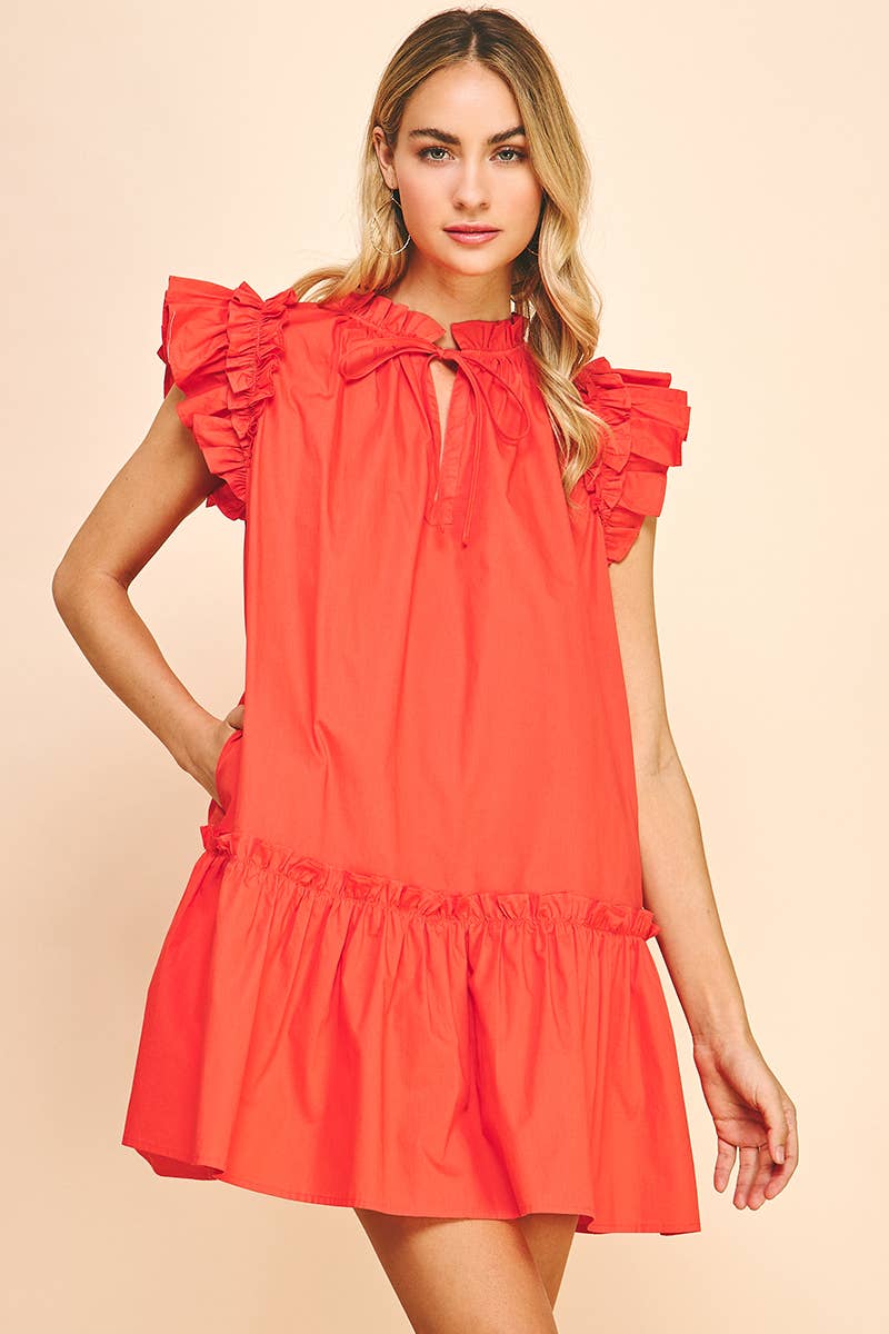 Ruffle Dress in Tomato