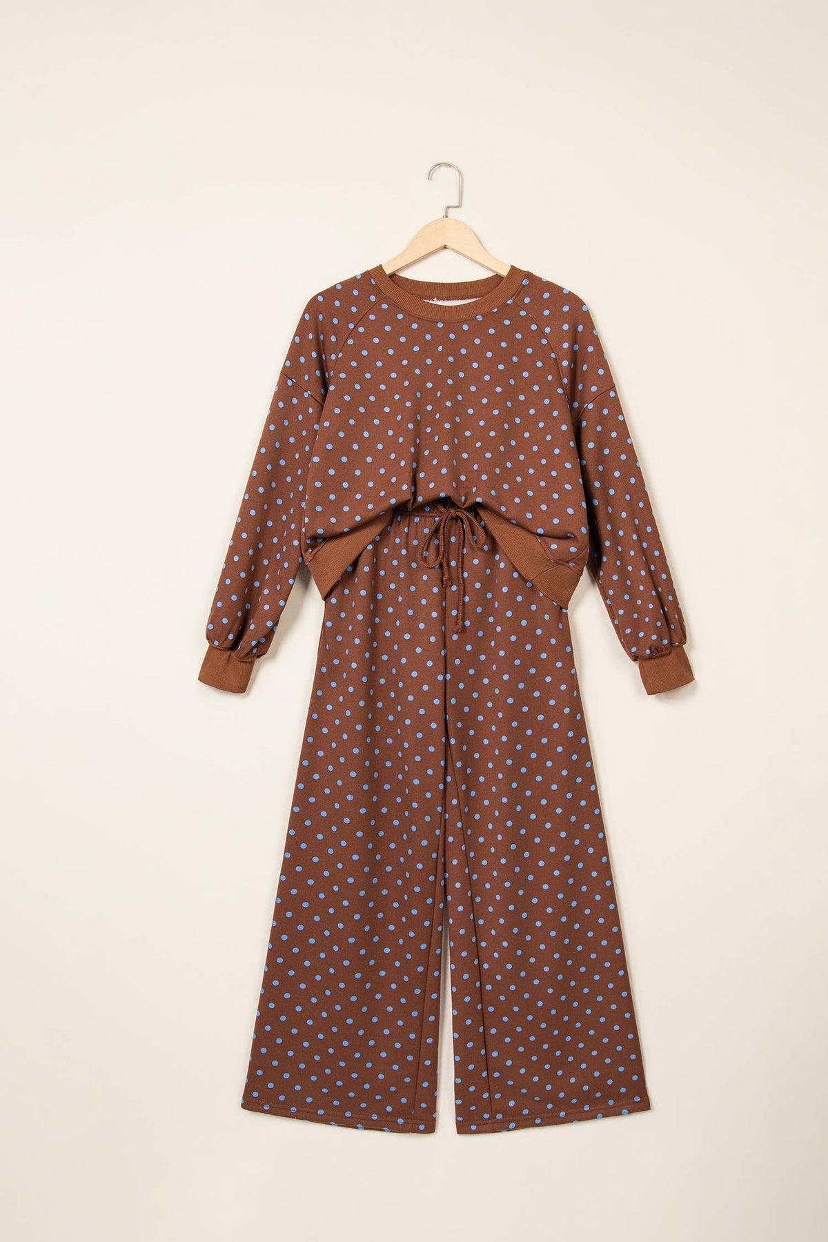 Polka Dot Drawstring Wide Leg Pants Set
