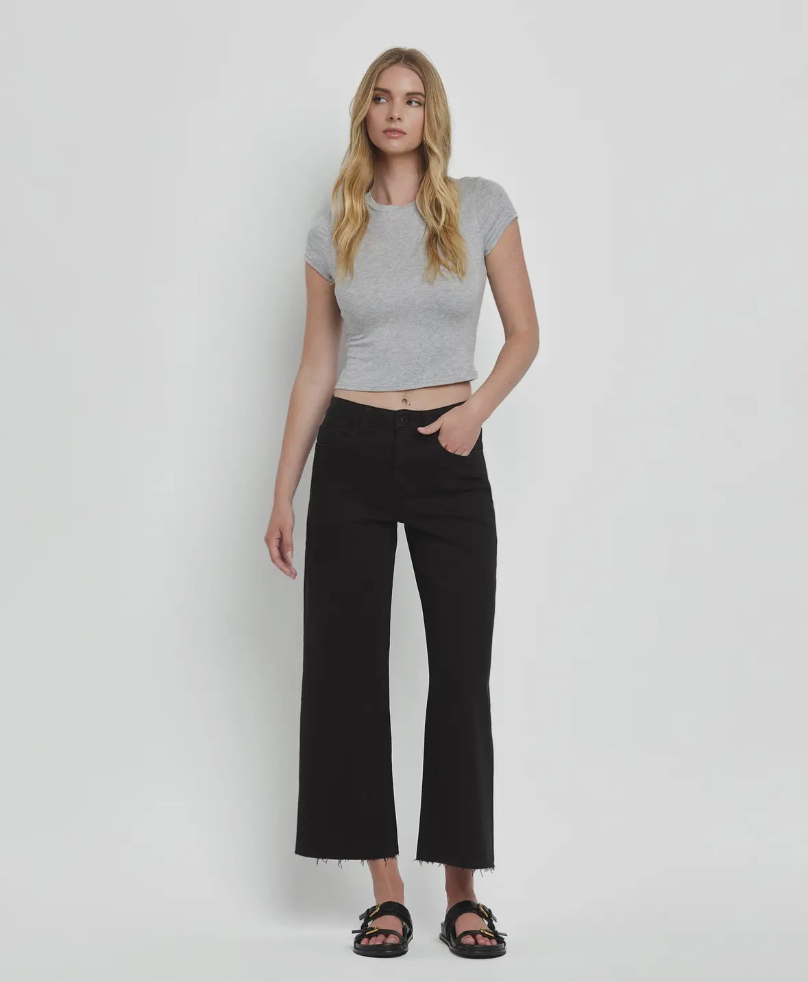 Olivia - Black High Rise Crop Wide Leg