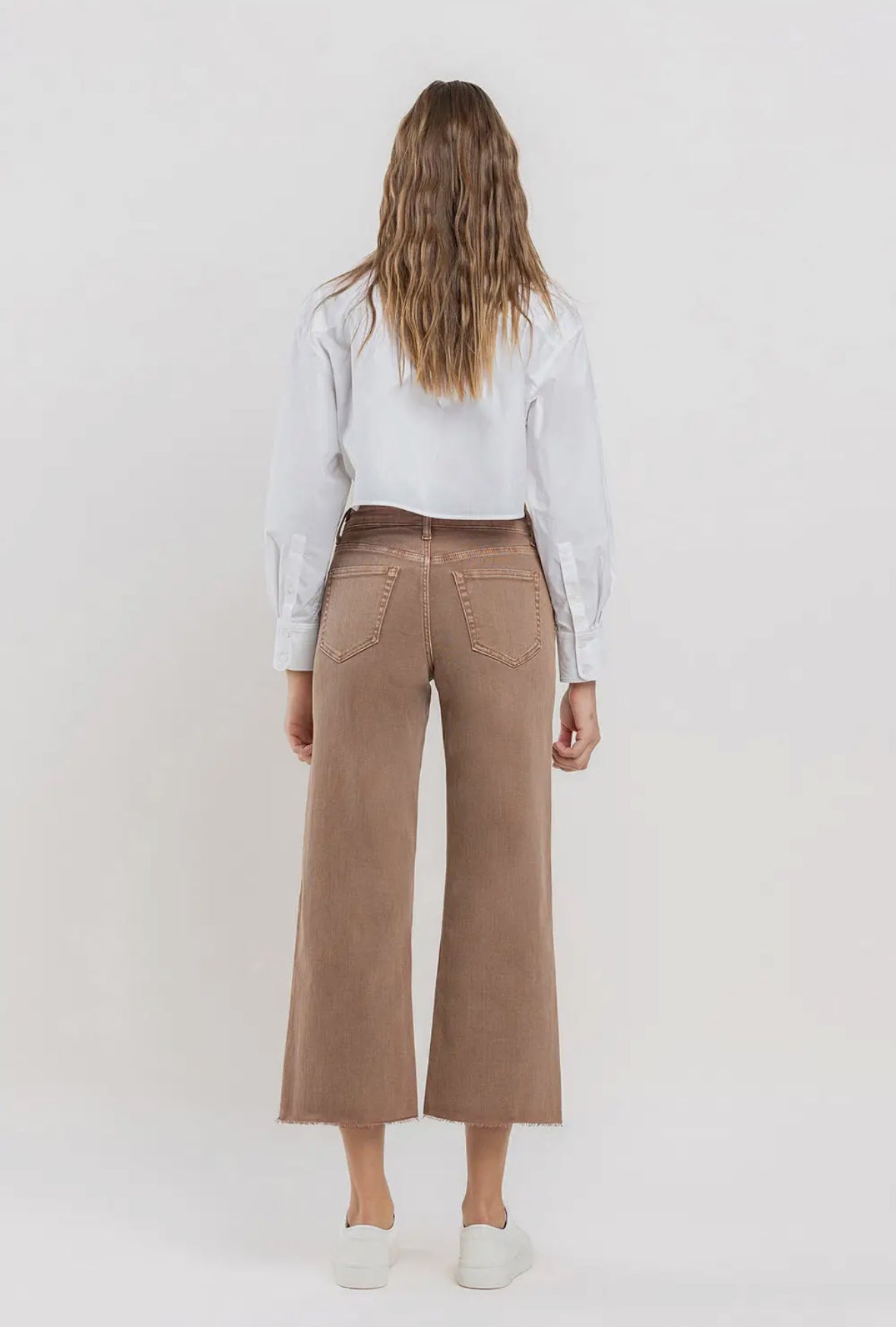 Olivia - High Rise Crop Wide Leg Jeans in Chocolate