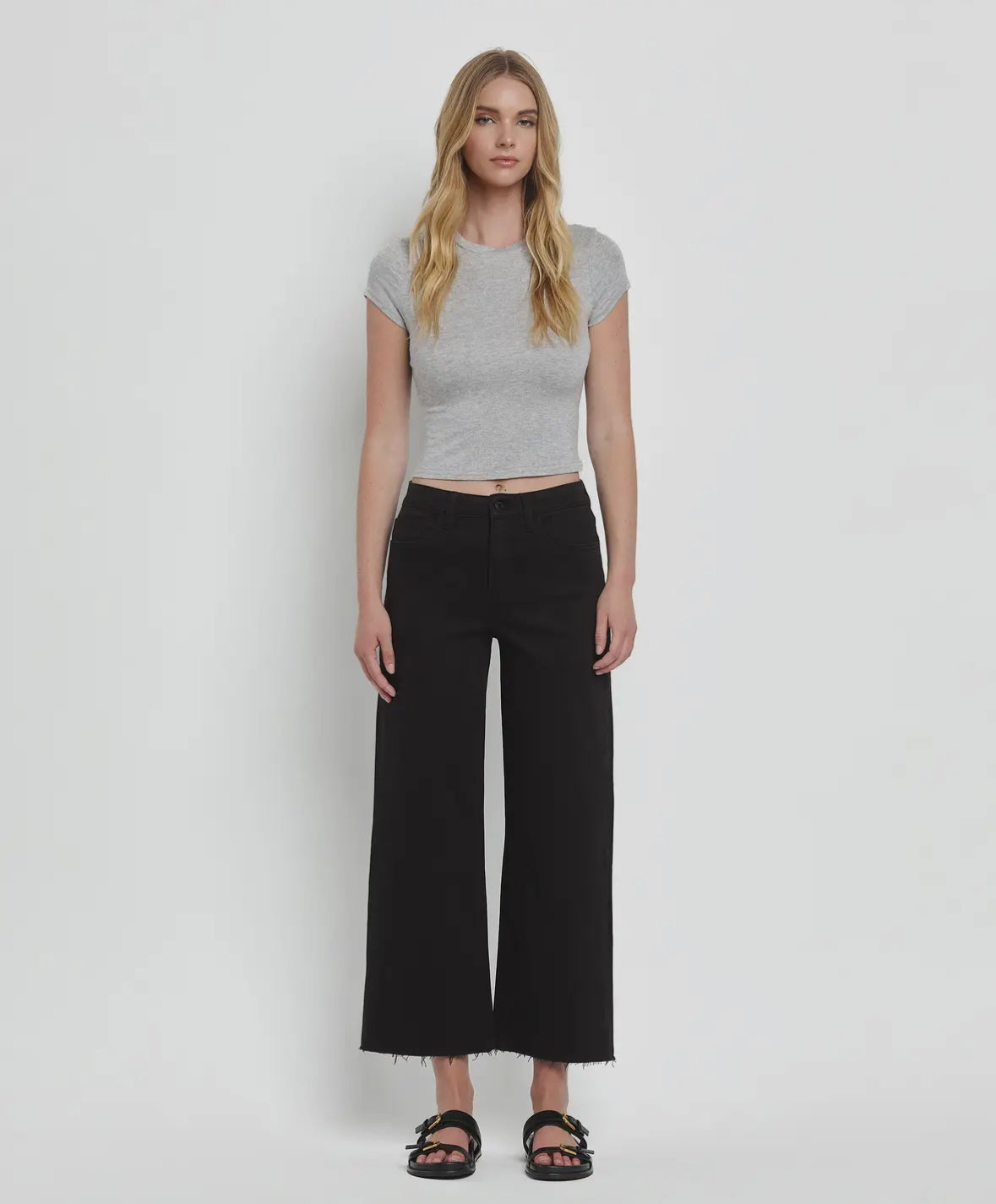 Olivia - Black High Rise Crop Wide Leg